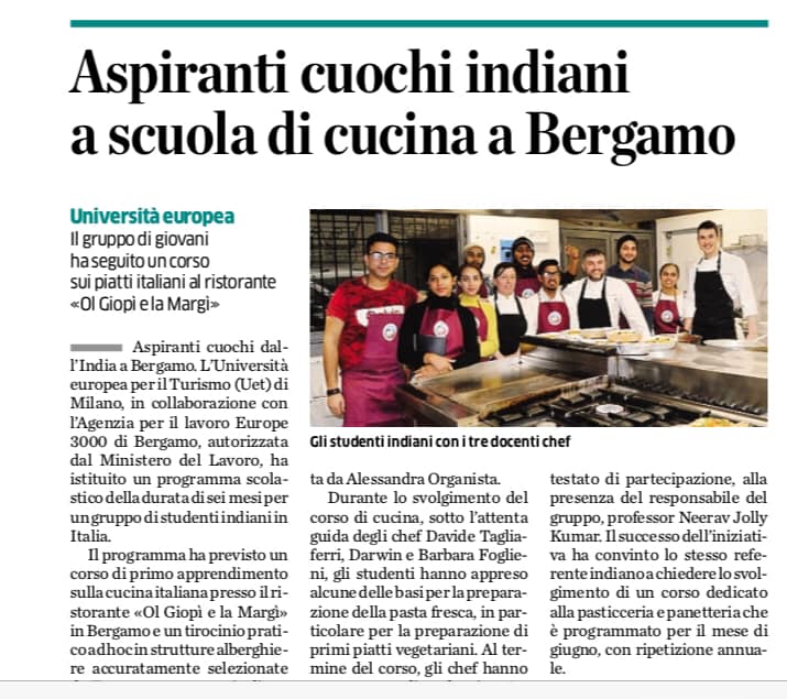 Aspiranti cuochi indiani a scuola di cucina a Bergamo